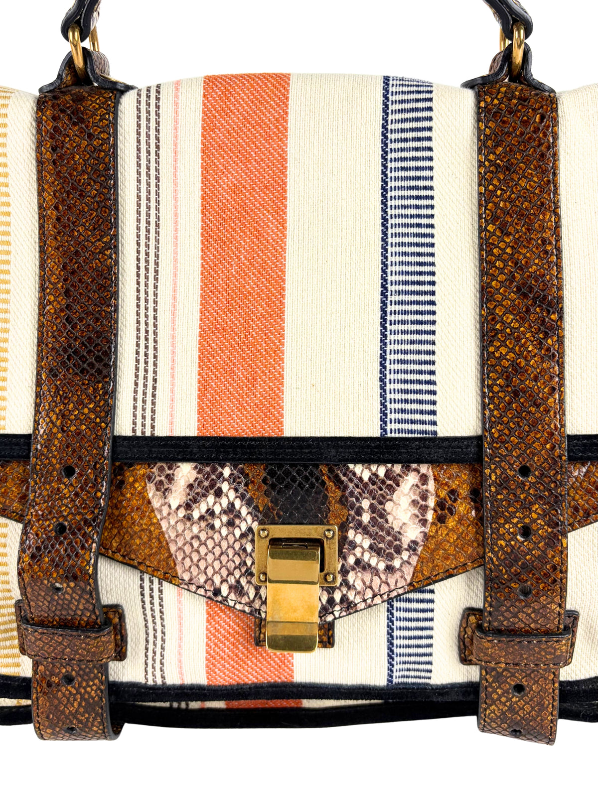 Proenza Schouler PS1 close-up of push-lock and printed python trim