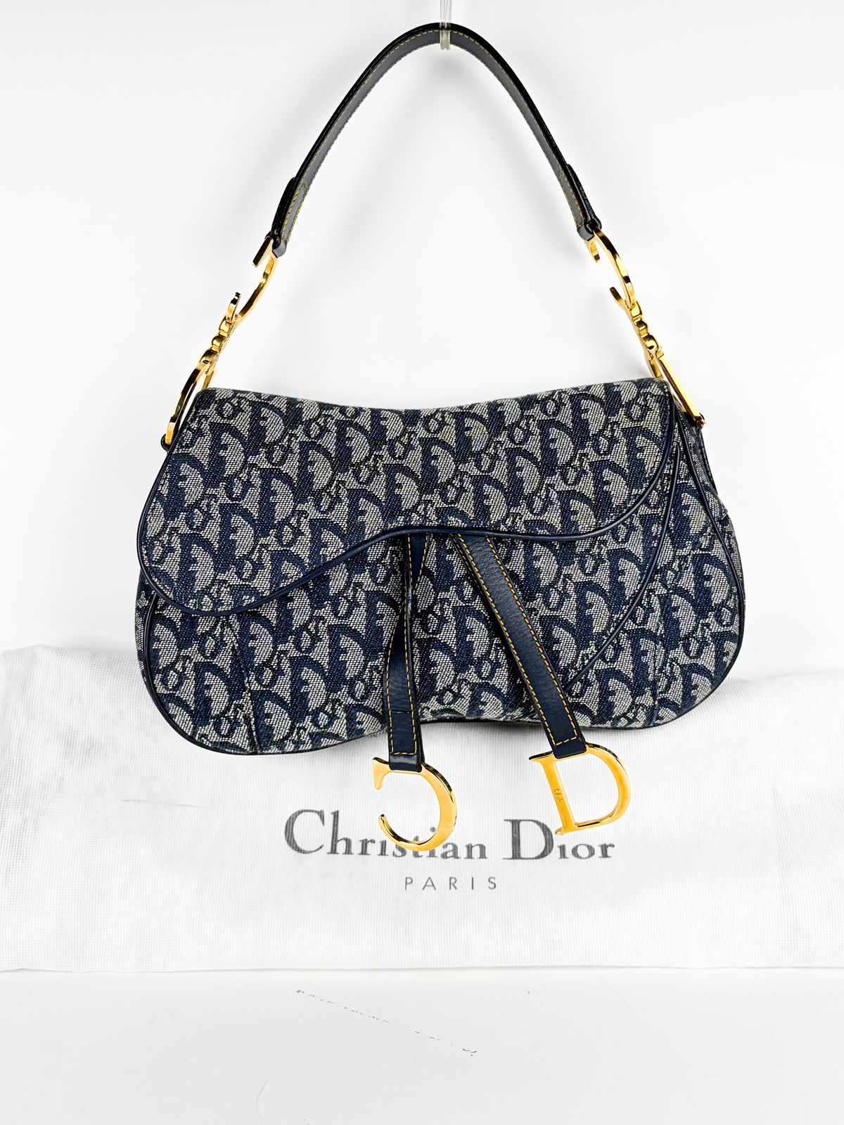 Vintage Dior Oblique Denim Double Saddle