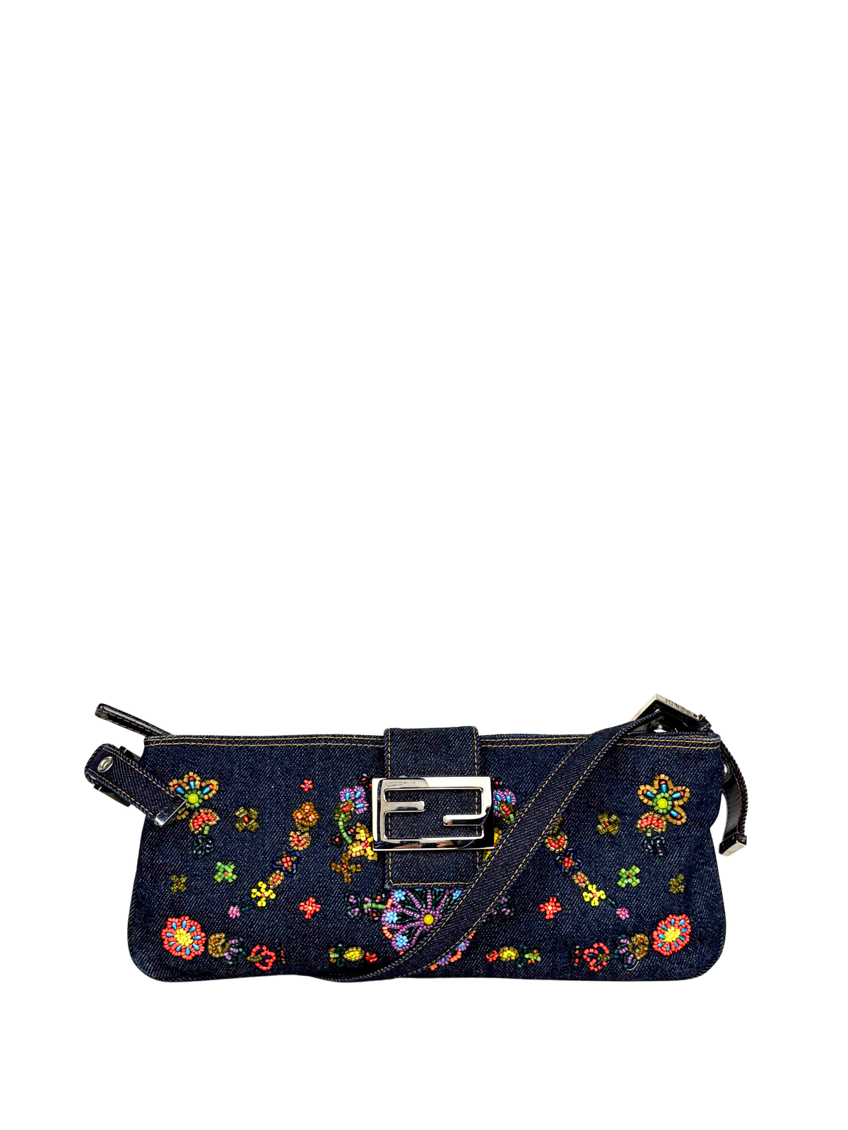 Vintage Fendi Beaded Denim Zip Pochette