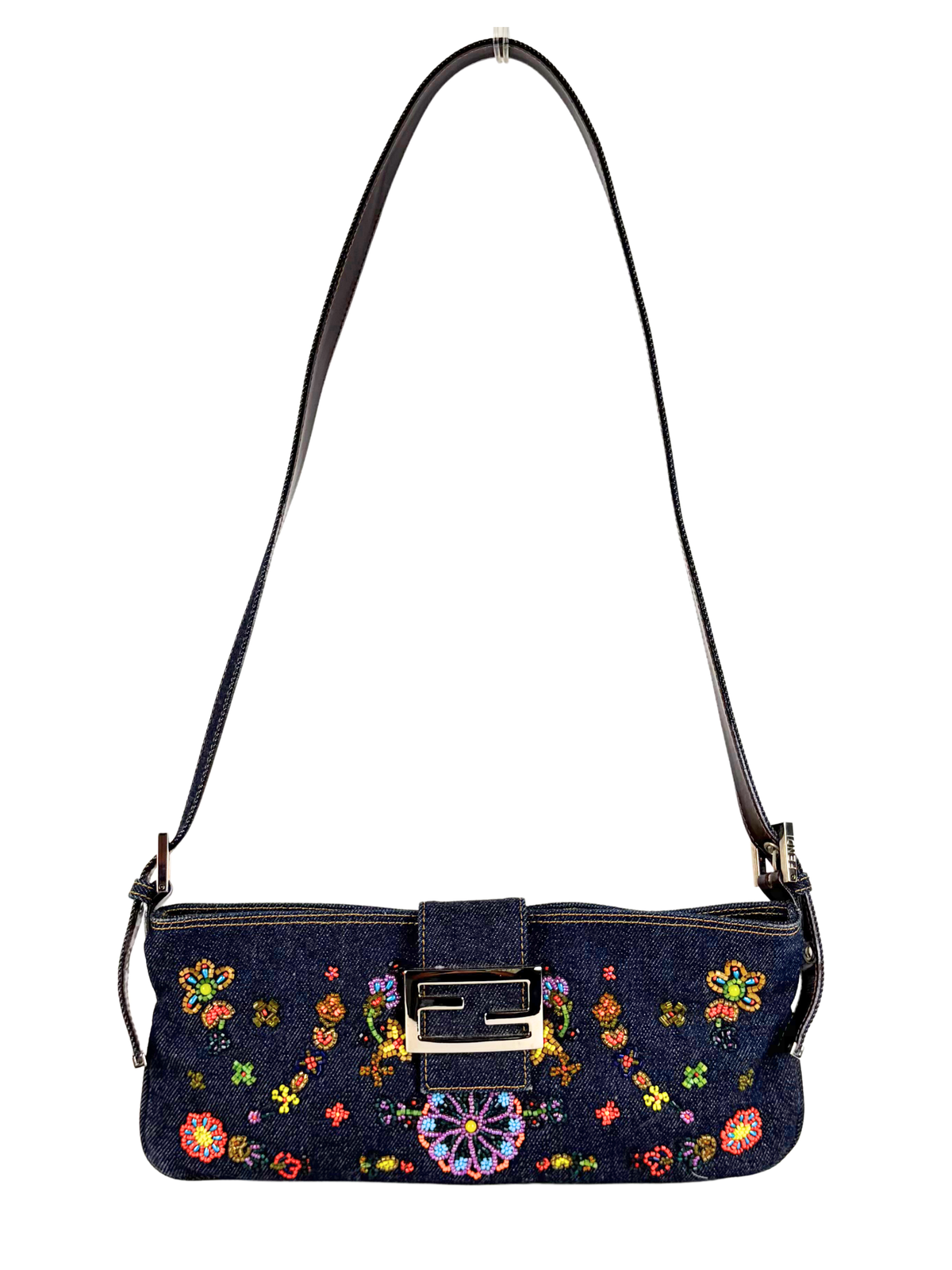 Vintage Fendi Beaded Denim Zip Pochette