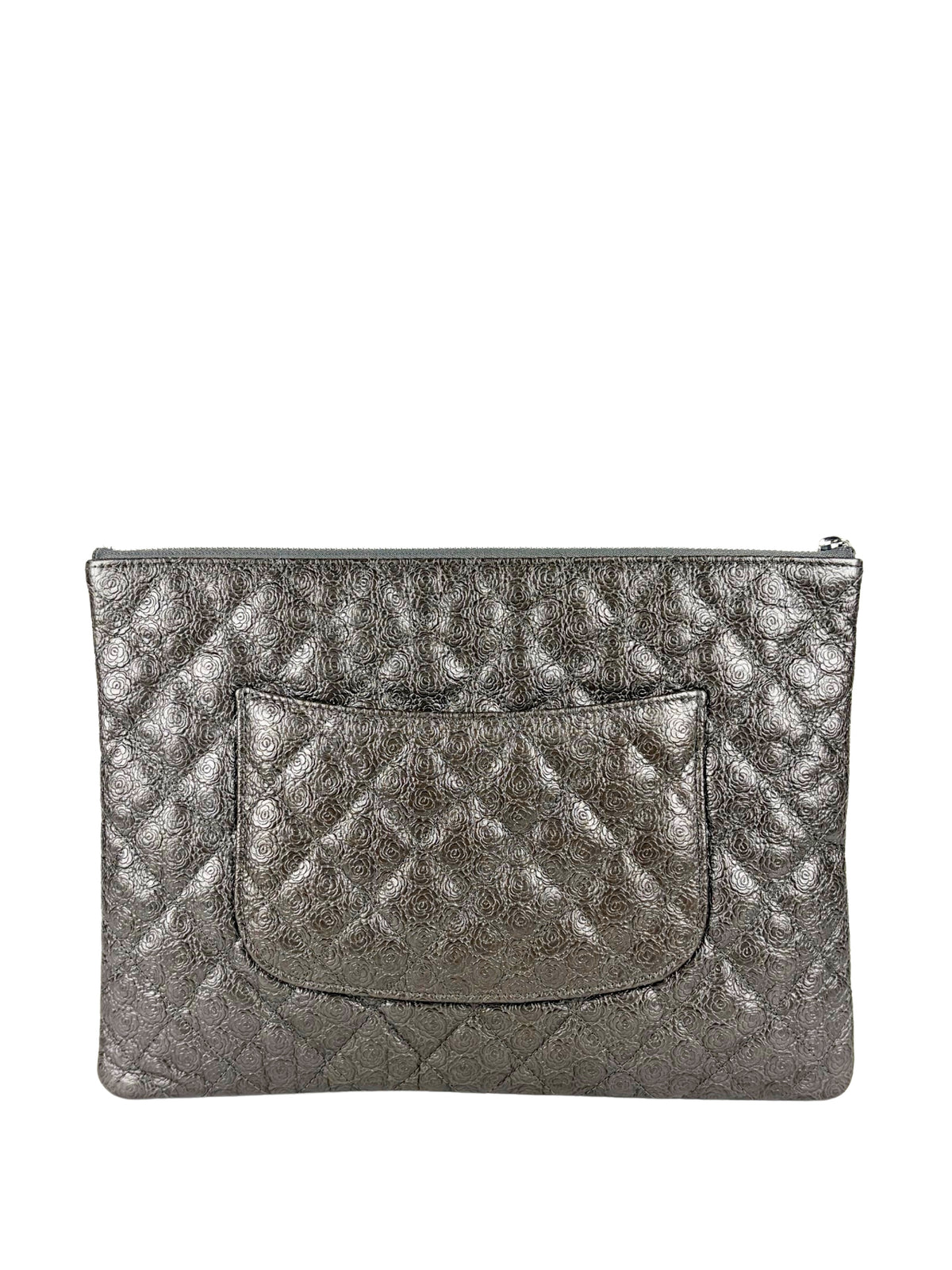 Chanel Medium O-Case in quilted camellia-embossed leather