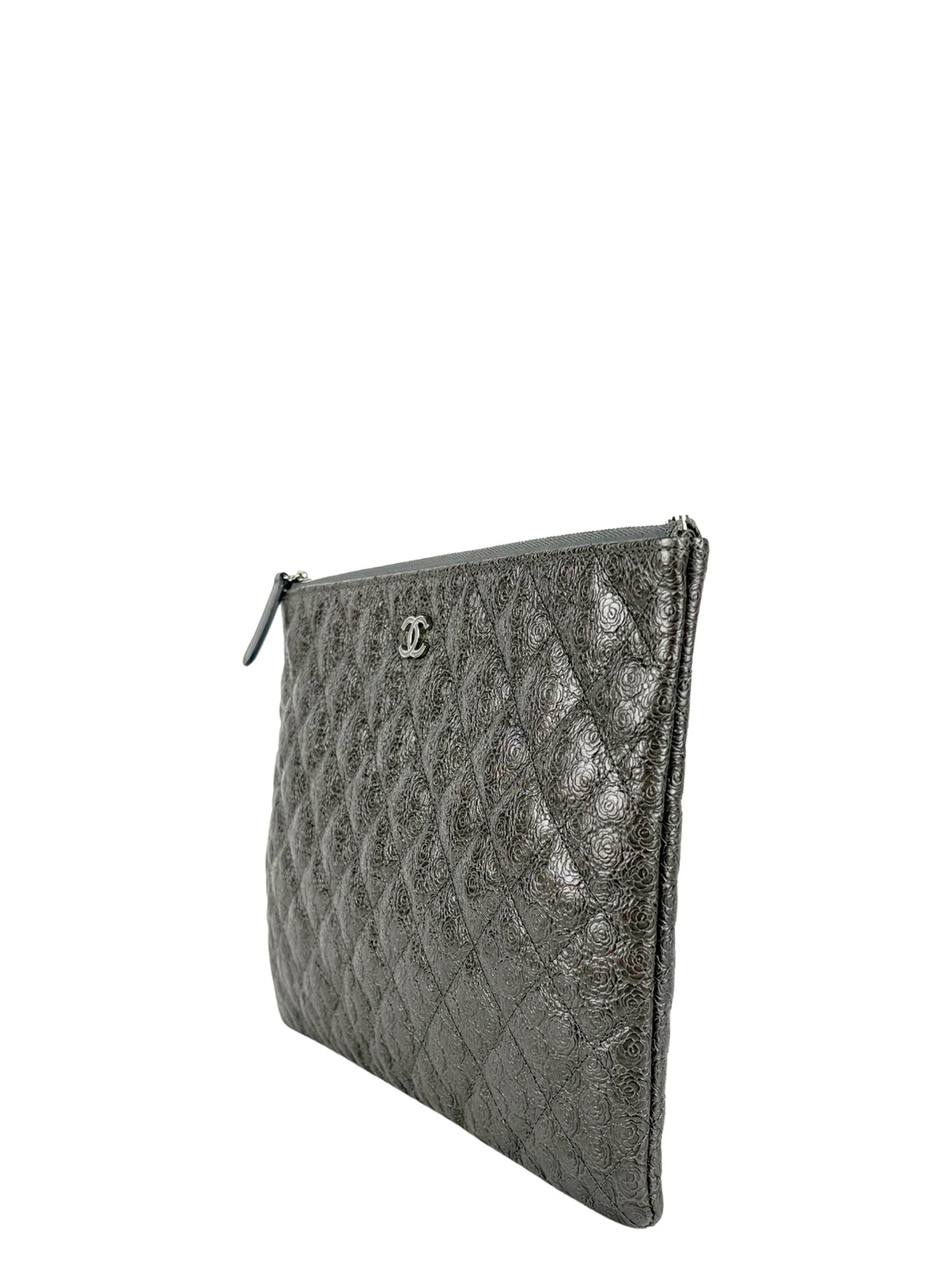 Chanel Medium O-Case in quilted camellia-embossed leather