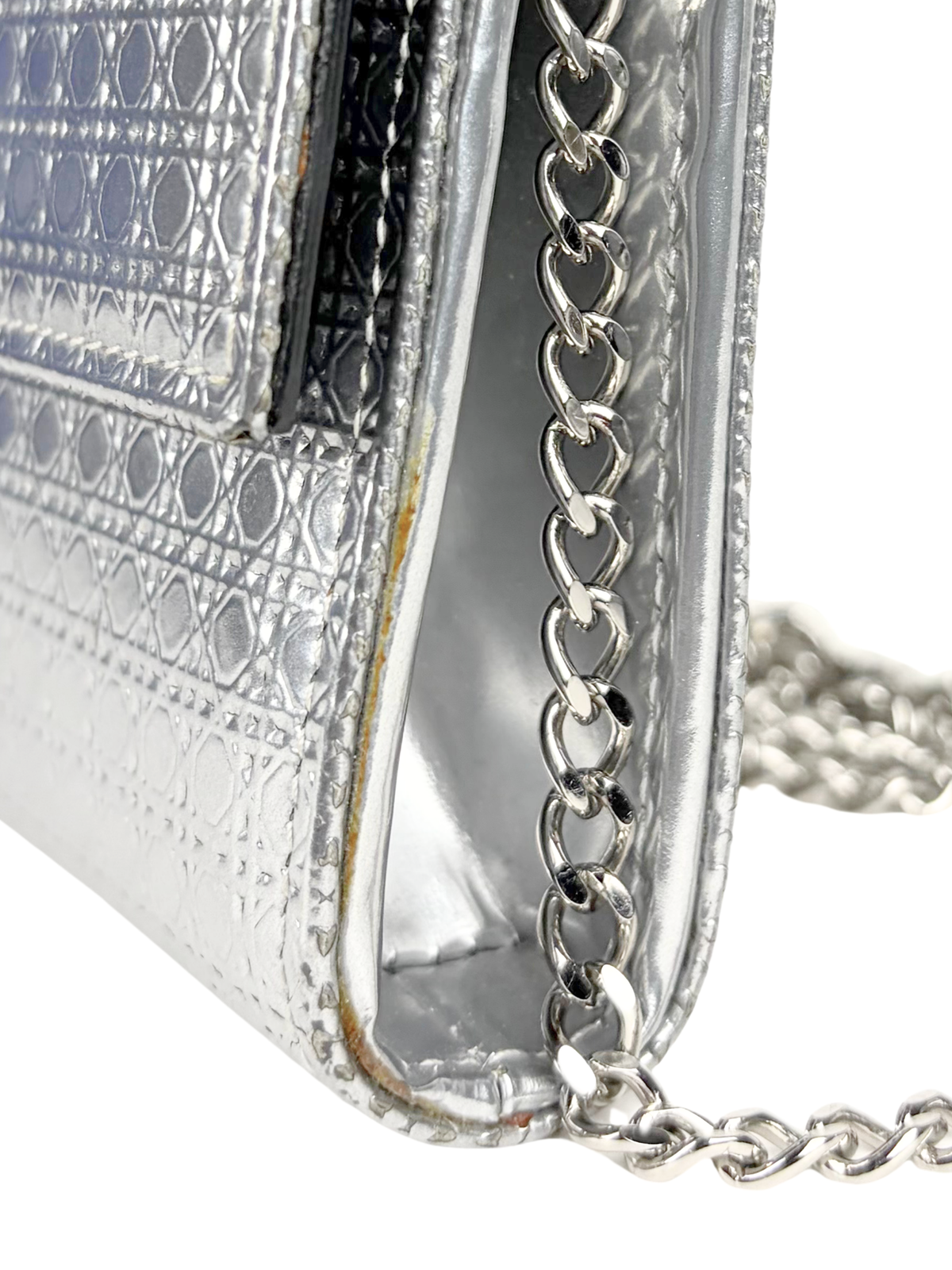 Dior Metallic Microcannage Wallet on Chain