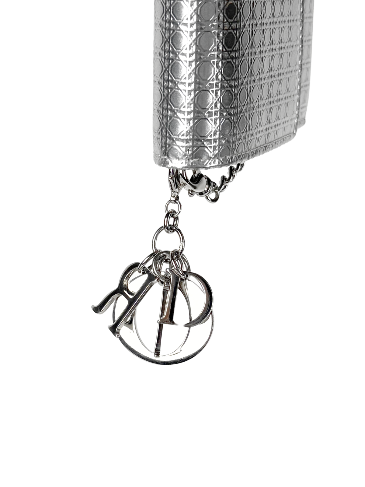 Dior Metallic Microcannage Wallet on Chain