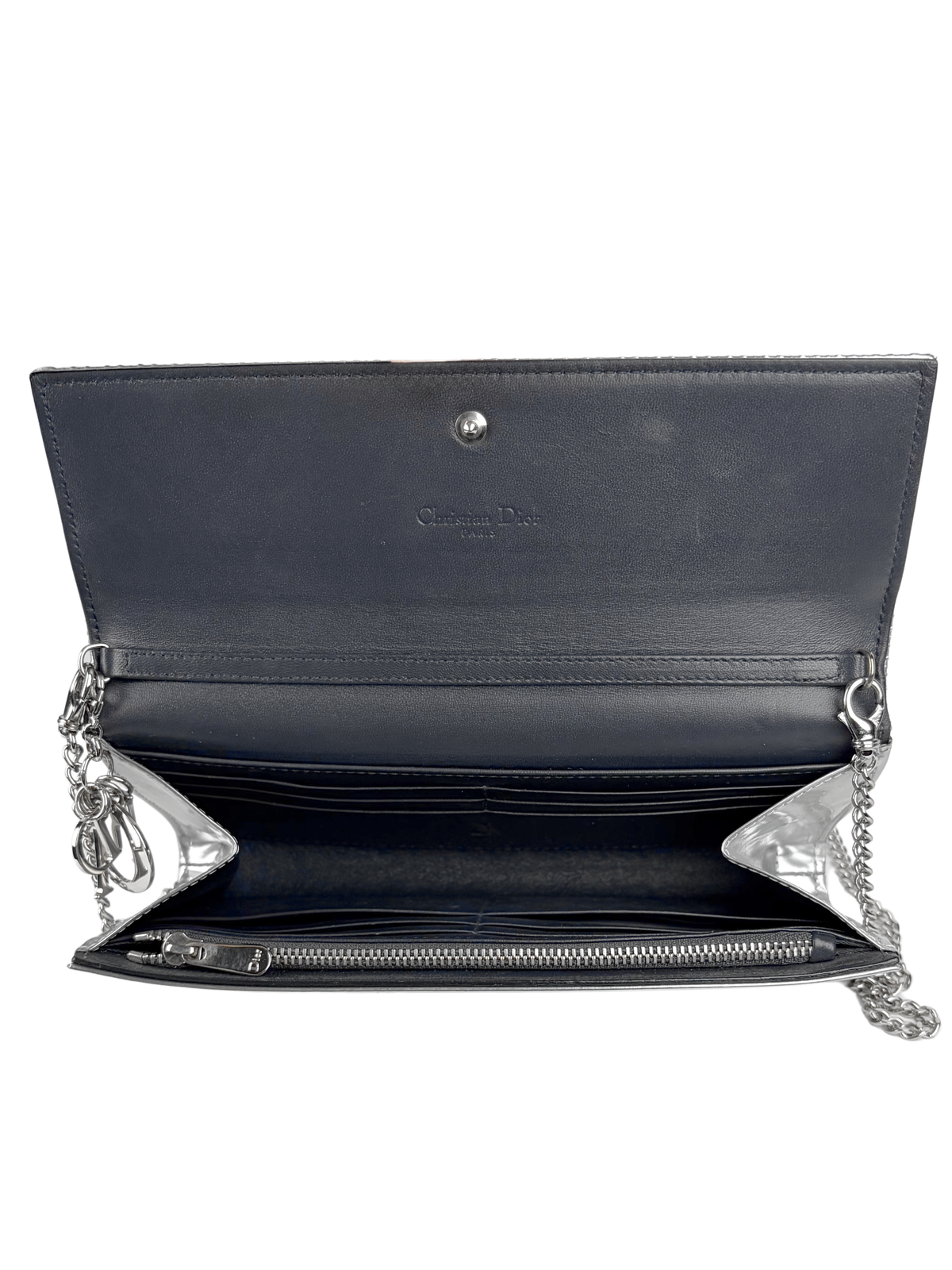 Dior Metallic Microcannage Wallet on Chain