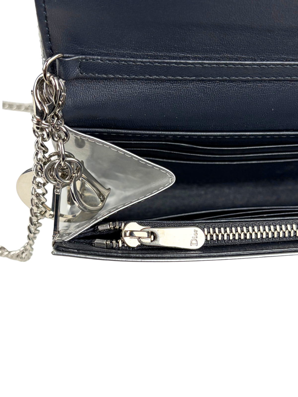 Dior Metallic Microcannage Wallet on Chain