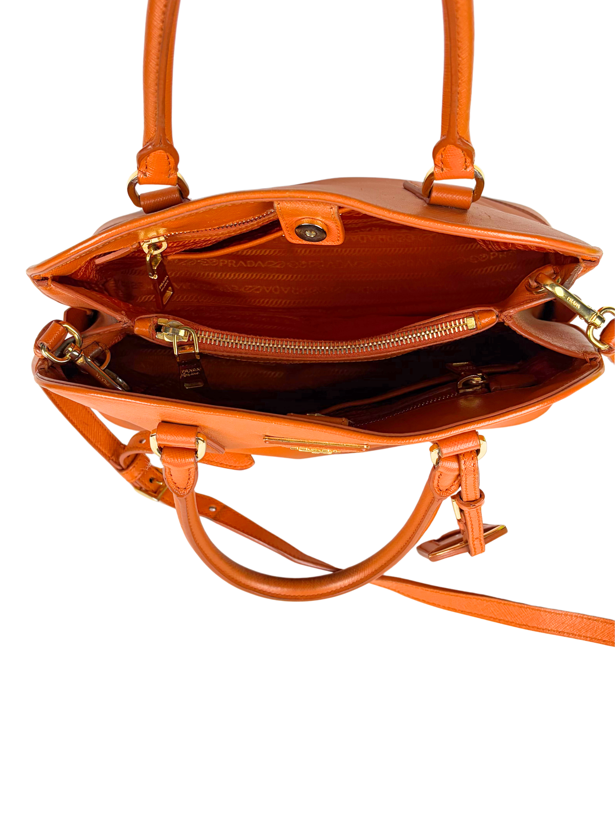 Prada Orange Saffiano Lux Promenade Bag