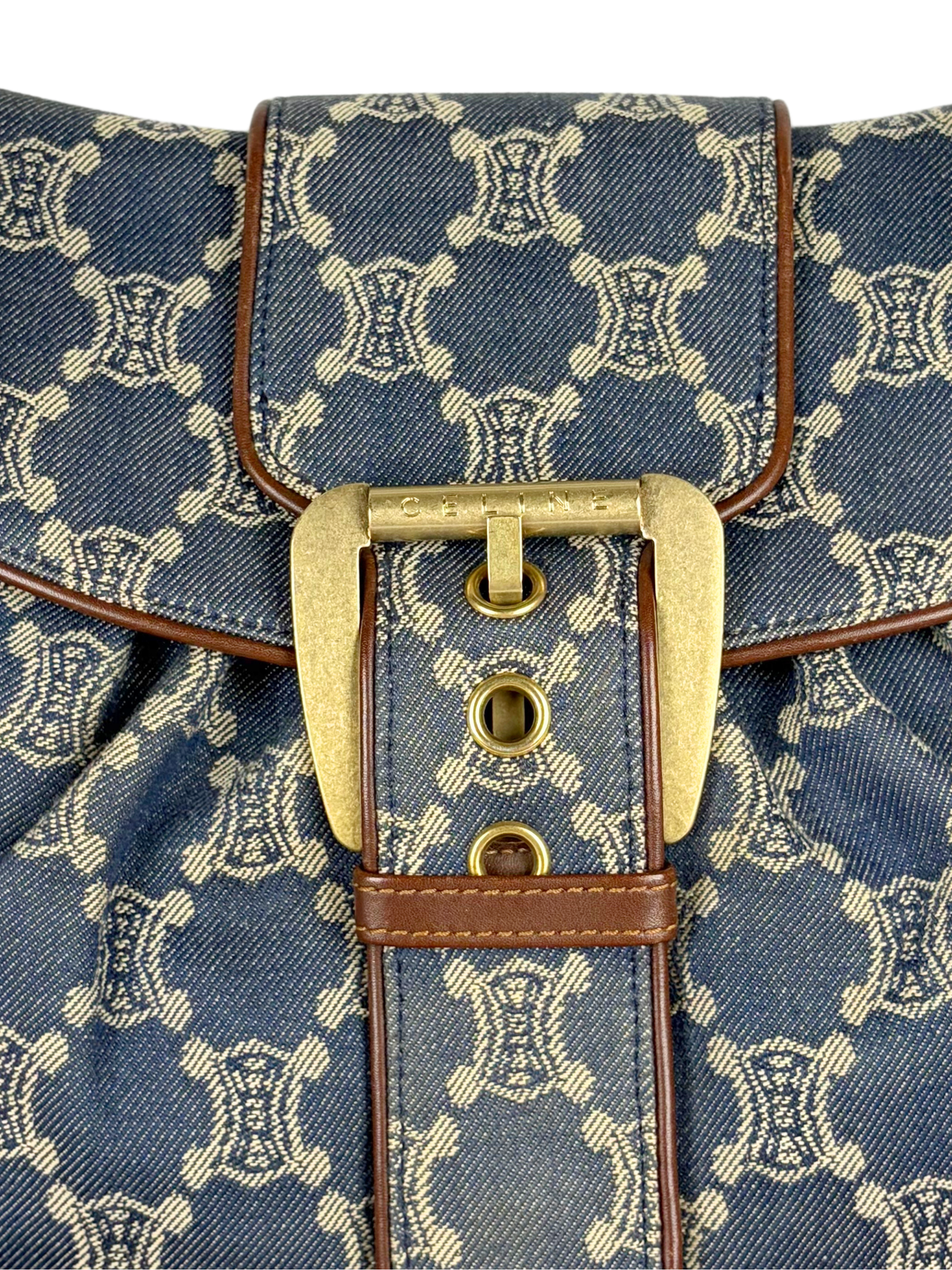 Vintage Celine Macadam Denim Buckle Shoulder Bag