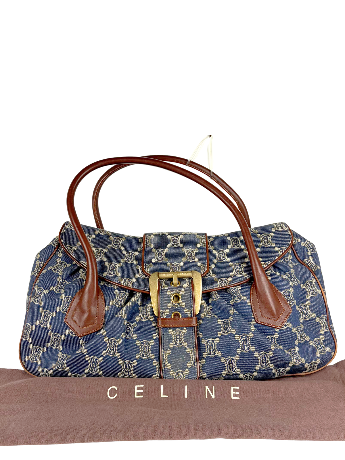 Vintage Celine Macadam Denim Buckle Shoulder Bag