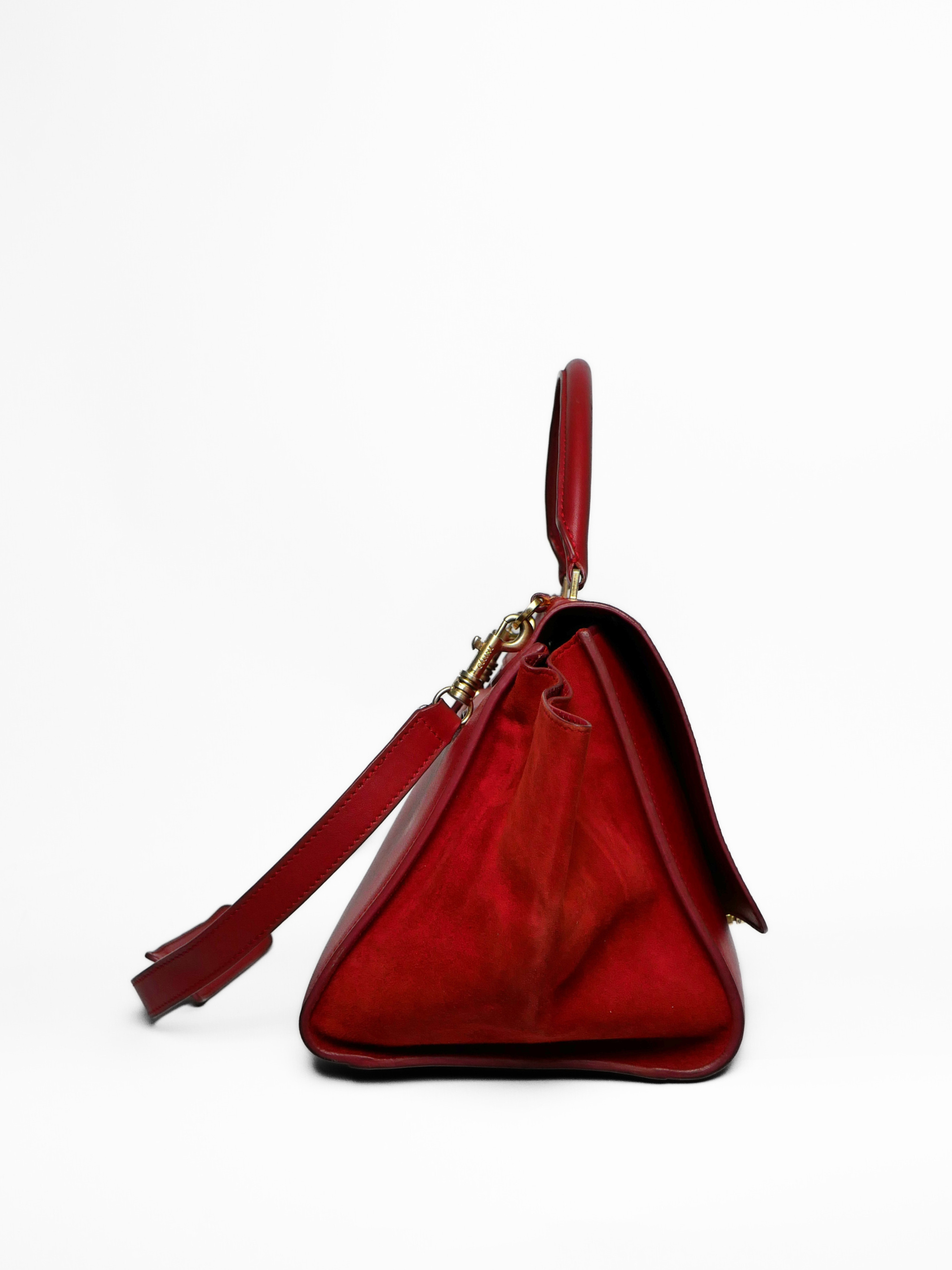 Celine Trapeze Bag in Red Leather with Suede Wings