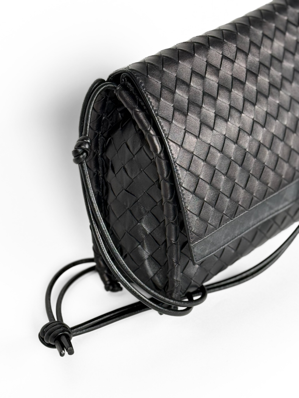 Bottega Veneta Intrecciato Crossbody Flap Bag Black