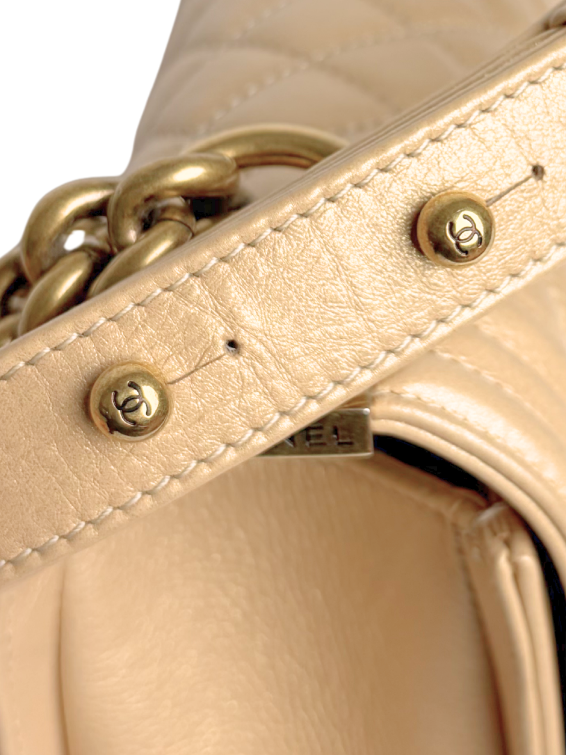 Chanel Boy Bag Medium Quilted Lambskin Beige with Gold Hardware