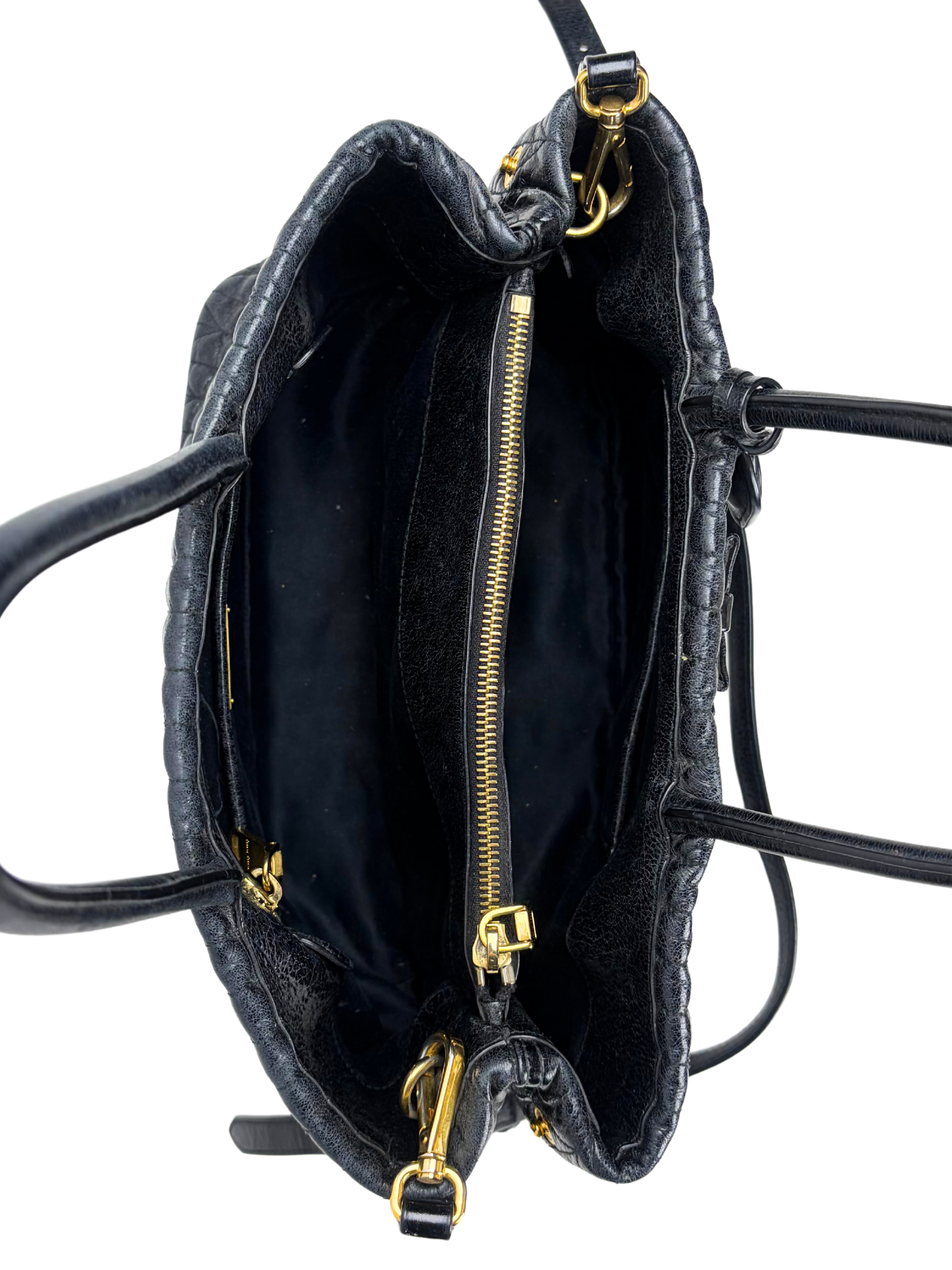 Miu Miu Black Matelassé Leather Tote