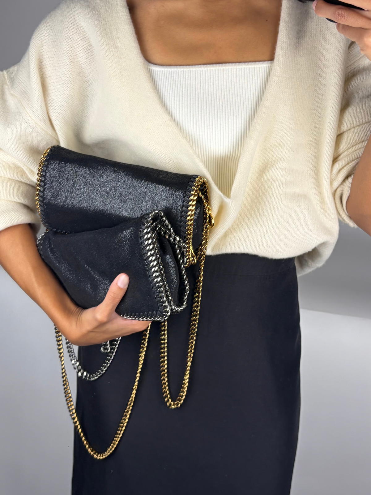 Stella McCartney Falabella Shaggy Deer Gold-Chain Crossbody Flap Bag