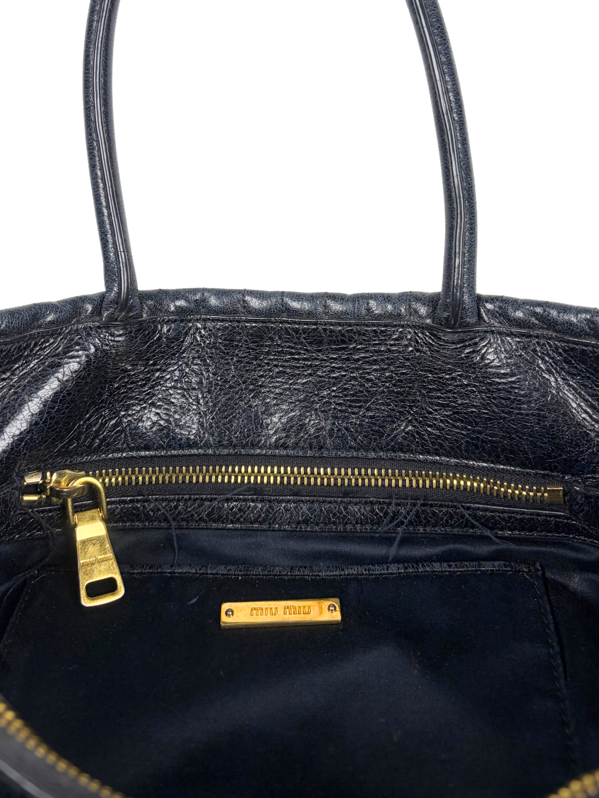 Miu Miu Black Matelassé Leather Tote