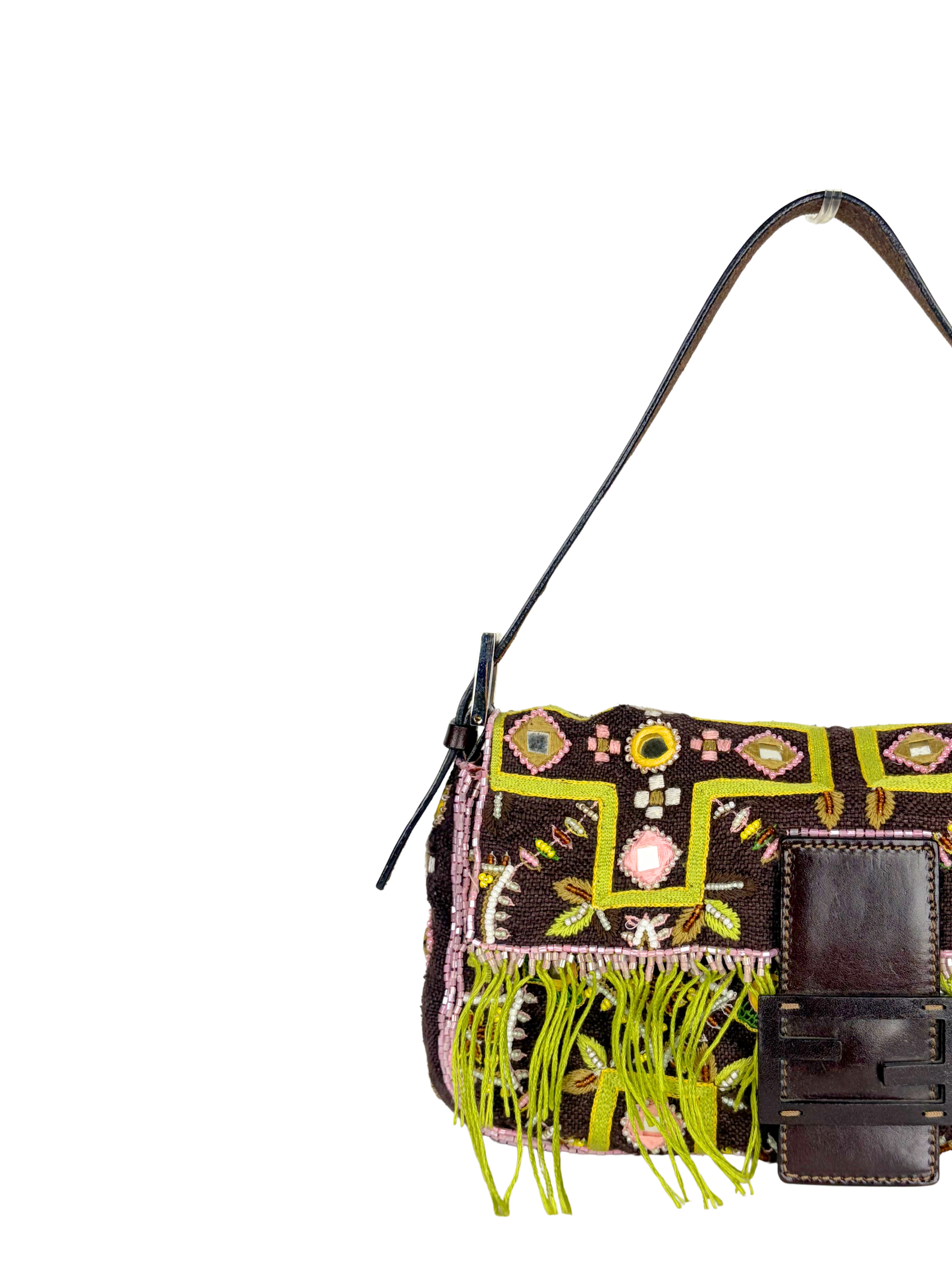 Vintage Fendi Beaded Mirror Fringe Baguette Bag