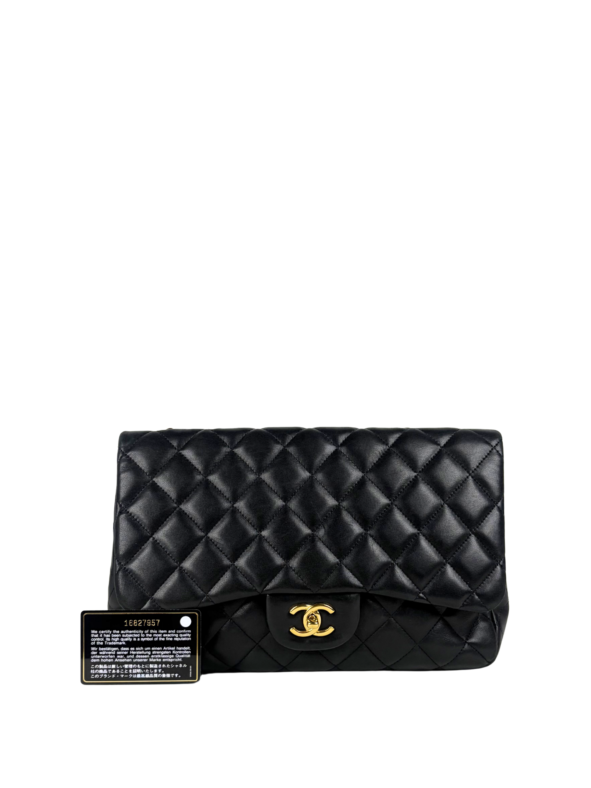 Chanel Jumbo Classic Flap Bag in Black Lambskin Leather