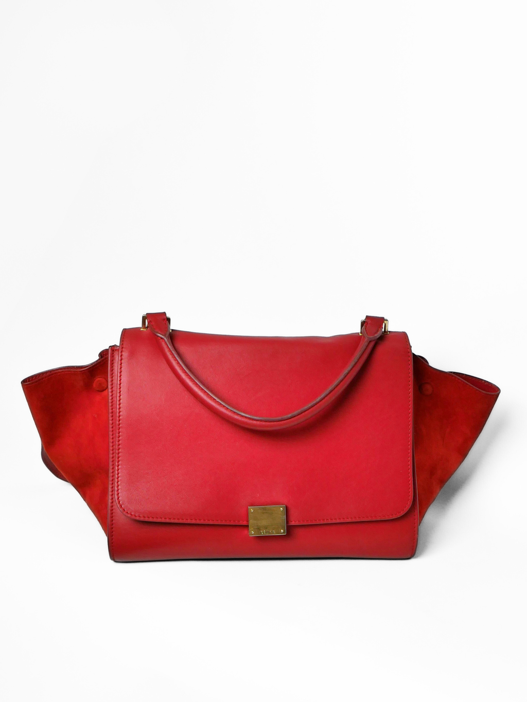 Celine Trapeze Bag in Red Leather with Suede Wings