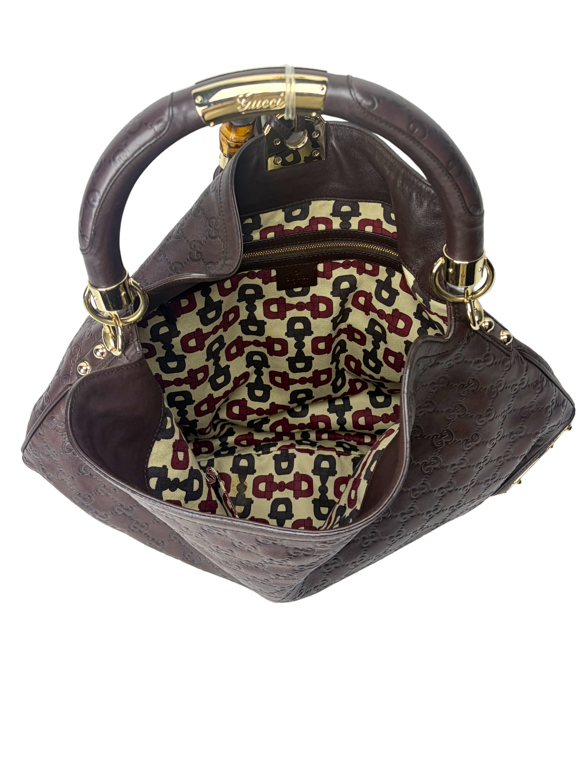Vintage Gucci Babushka Indy Hobo Bag in Embossed Guccisima Leather &amp; Bamboo Tassels