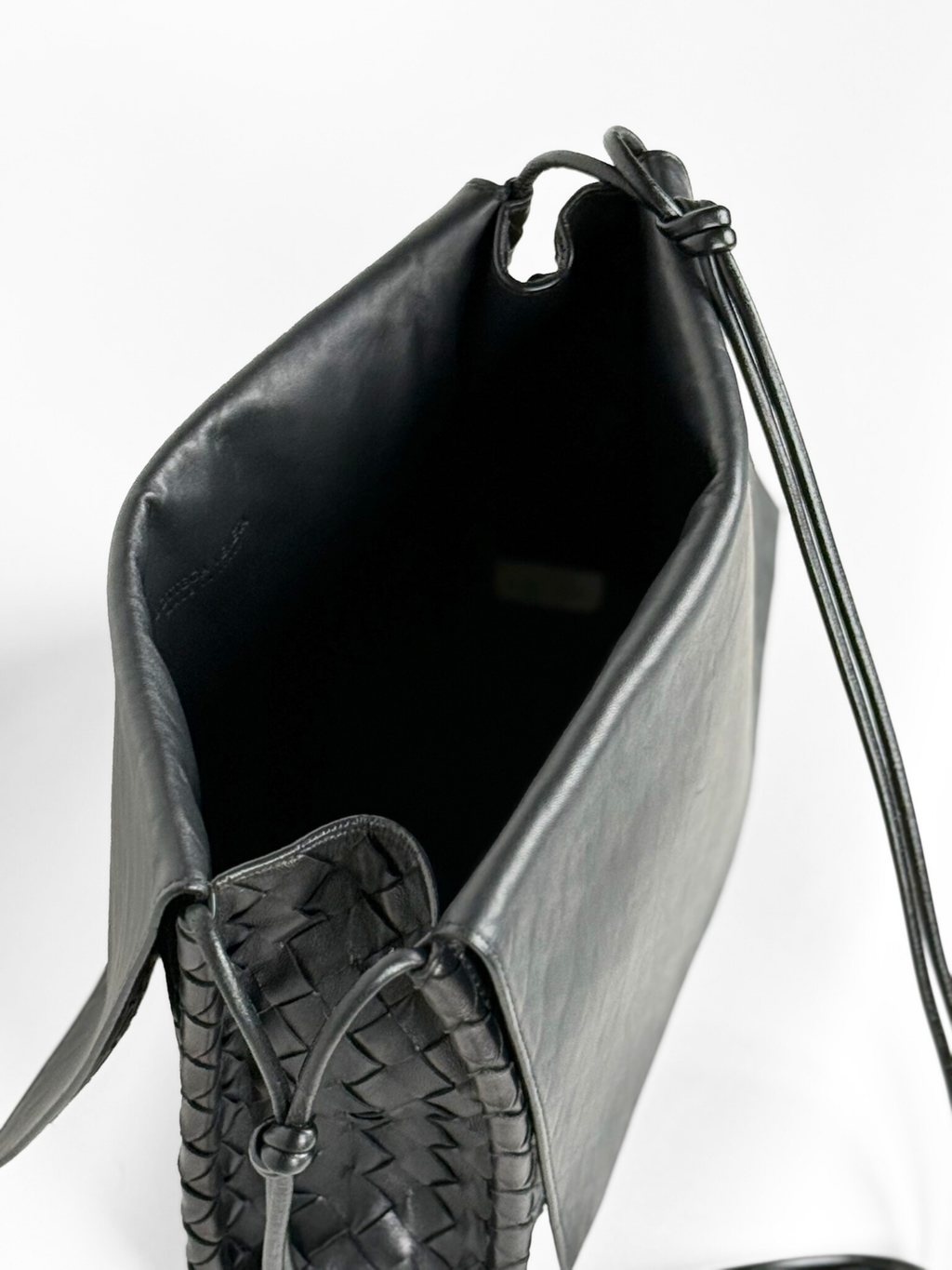 Bottega Veneta Intrecciato Crossbody Flap Bag Black