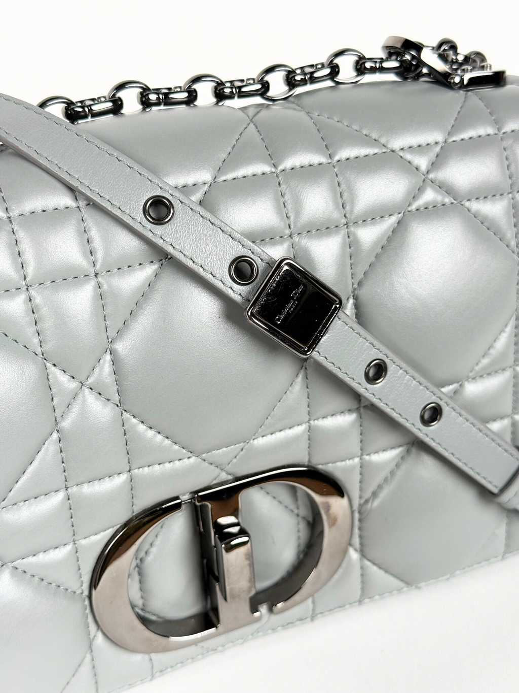 Dior Caro Bag Gray Quilted Calfskin with Ruthenium Hardware