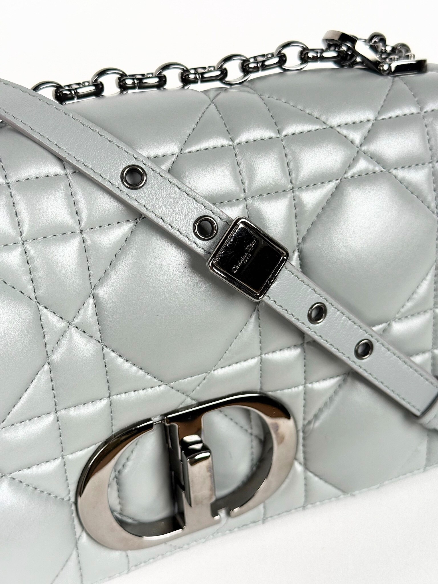 Dior Caro Bag Gray Quilted Calfskin with Ruthenium Hardware