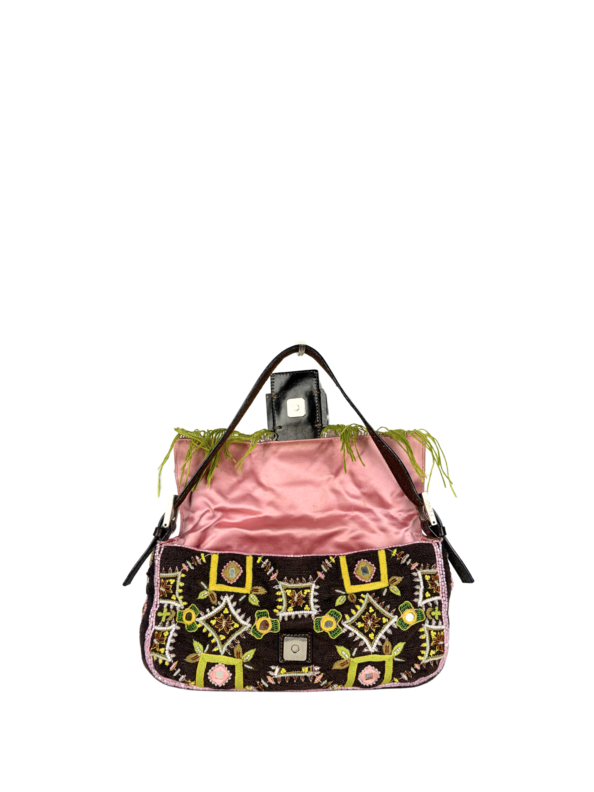 Vintage Fendi Beaded Mirror Fringe Baguette Bag