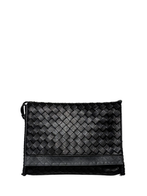 Bottega Veneta Intrecciato Crossbody Flap Bag Black