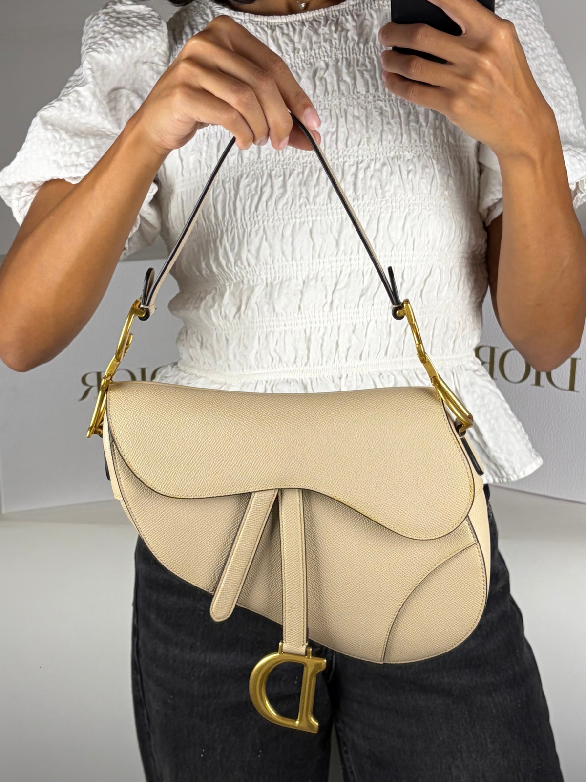 Dior Medium Saddle Bag in Biscuit