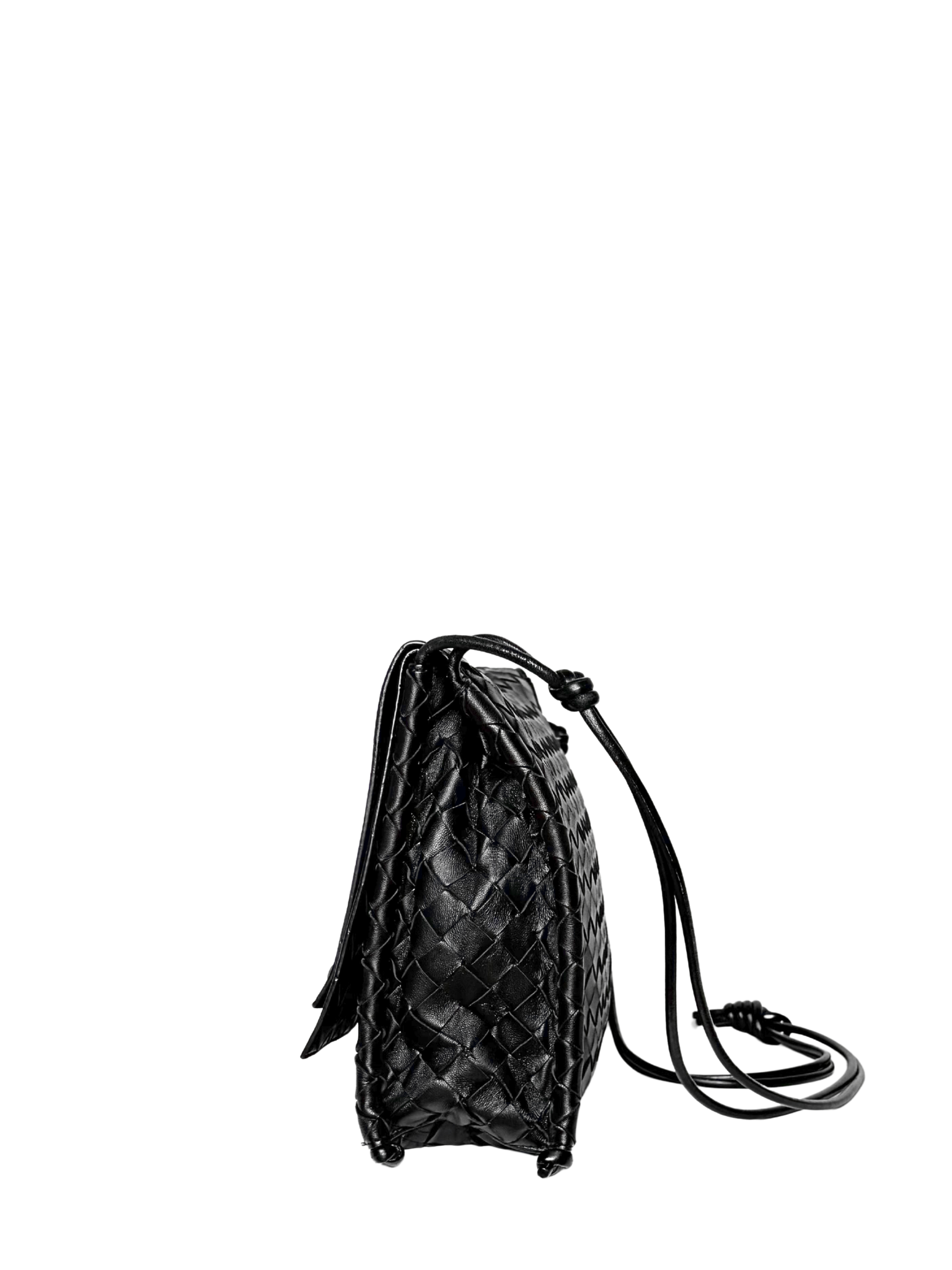 Bottega Veneta Intrecciato Crossbody Flap Bag Black