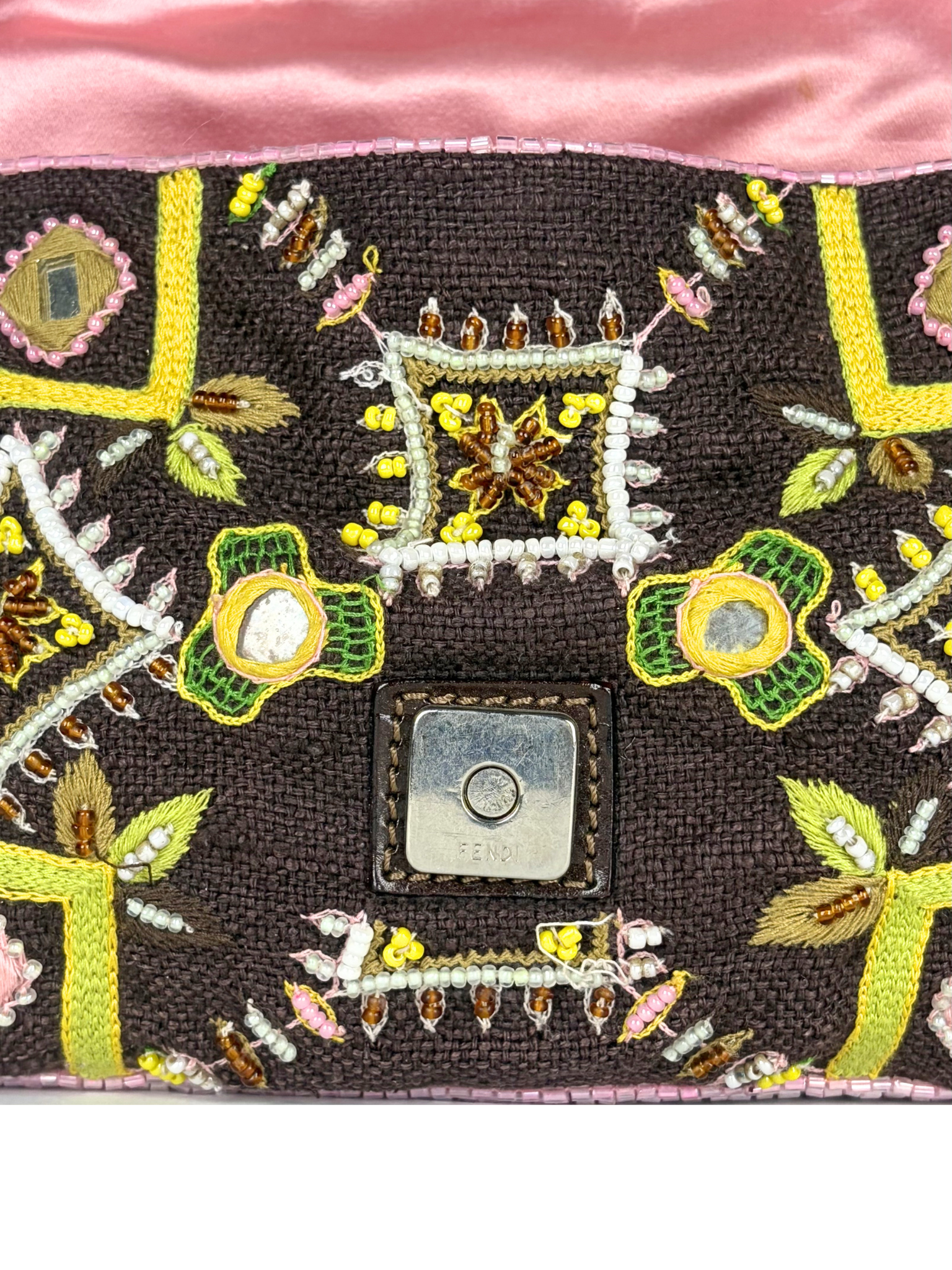 Vintage Fendi Beaded Mirror Fringe Baguette Bag