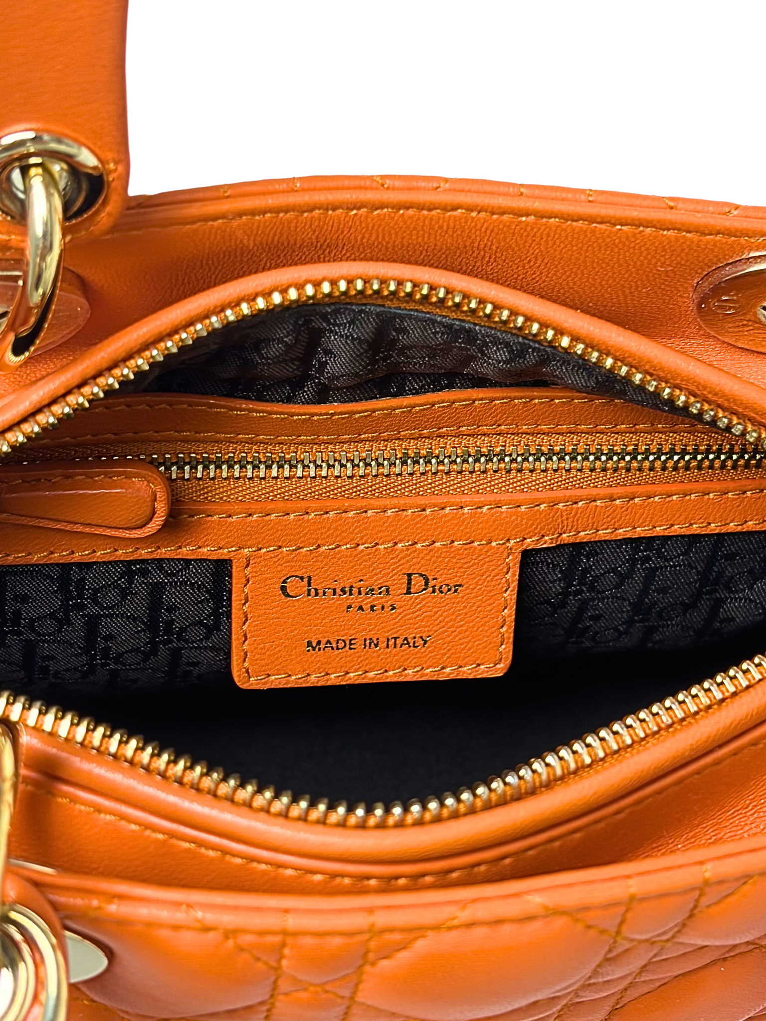 Vintage Christian Dior Medium Lady Dior Cannage Orange Lambskin Bag