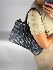 Miu Miu Black Matelassé Leather Tote