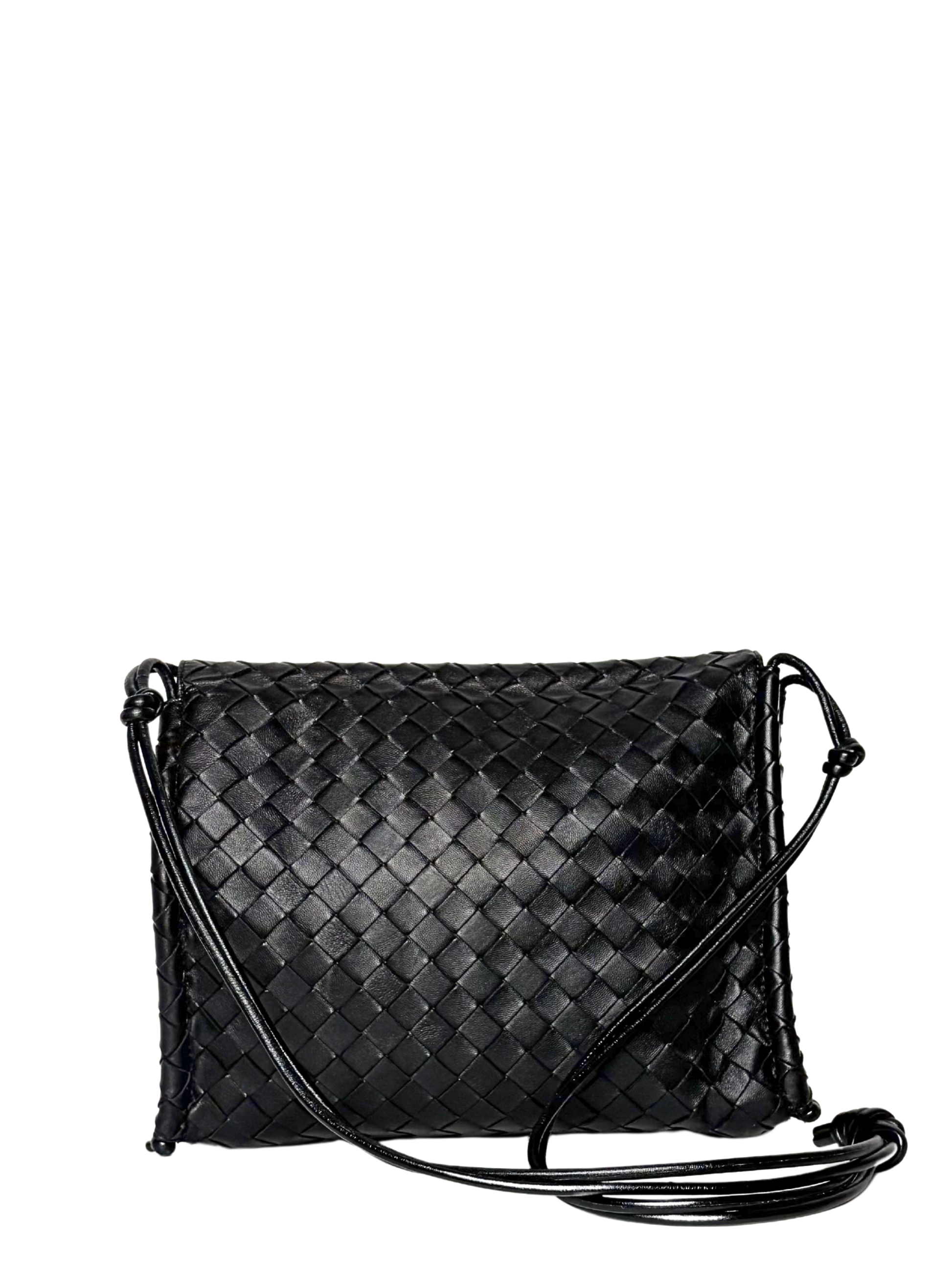 Bottega Veneta Intrecciato Crossbody Flap Bag Black