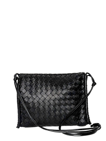 Bottega Veneta Intrecciato Crossbody Flap Bag Black