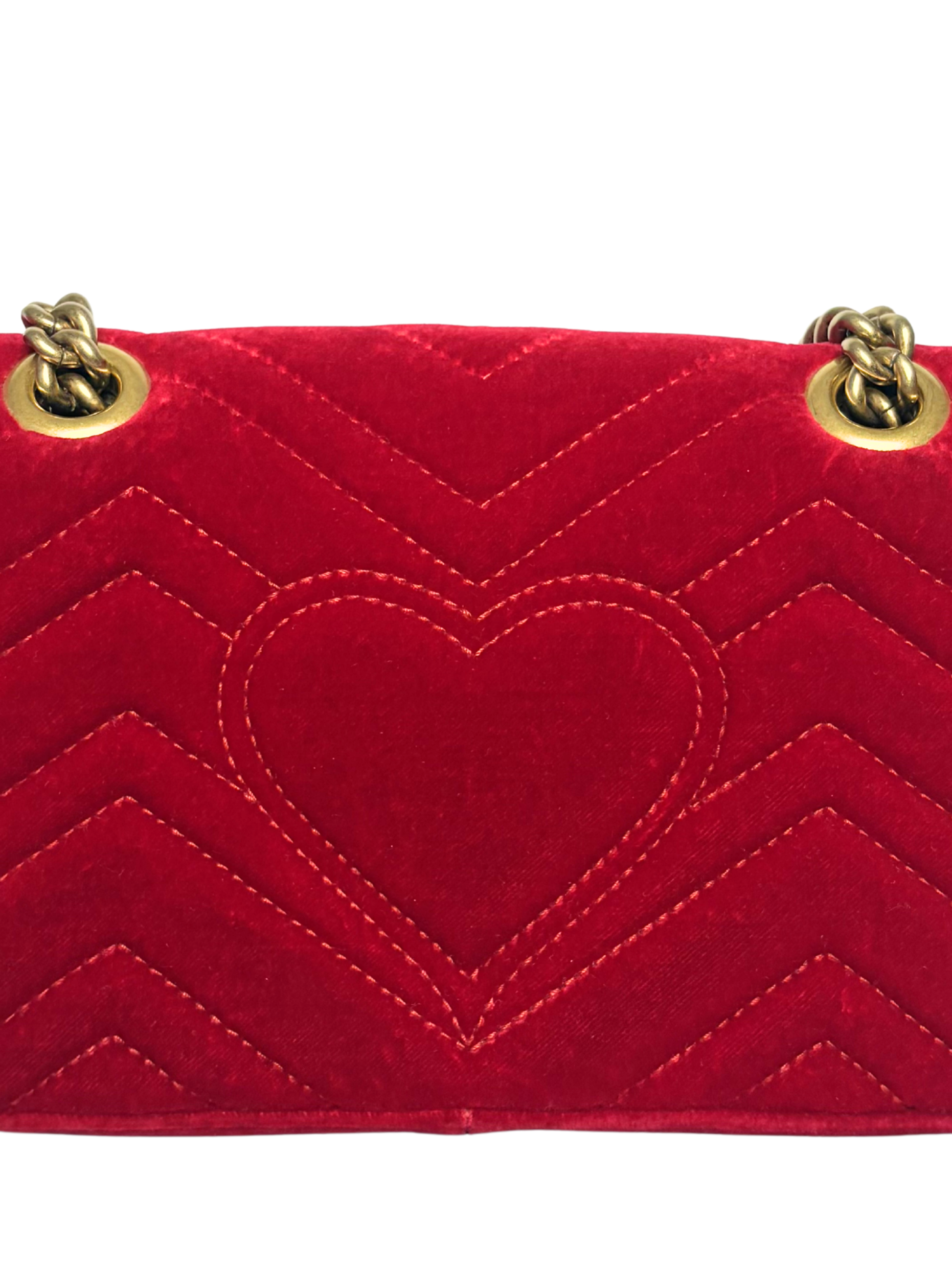 Gucci GG Marmont Red Mini Velvet Shoulder Bag