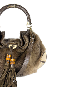 Vintage Gucci Mink and Ostrich Indy Hobo Bag with Bamboo Tassels