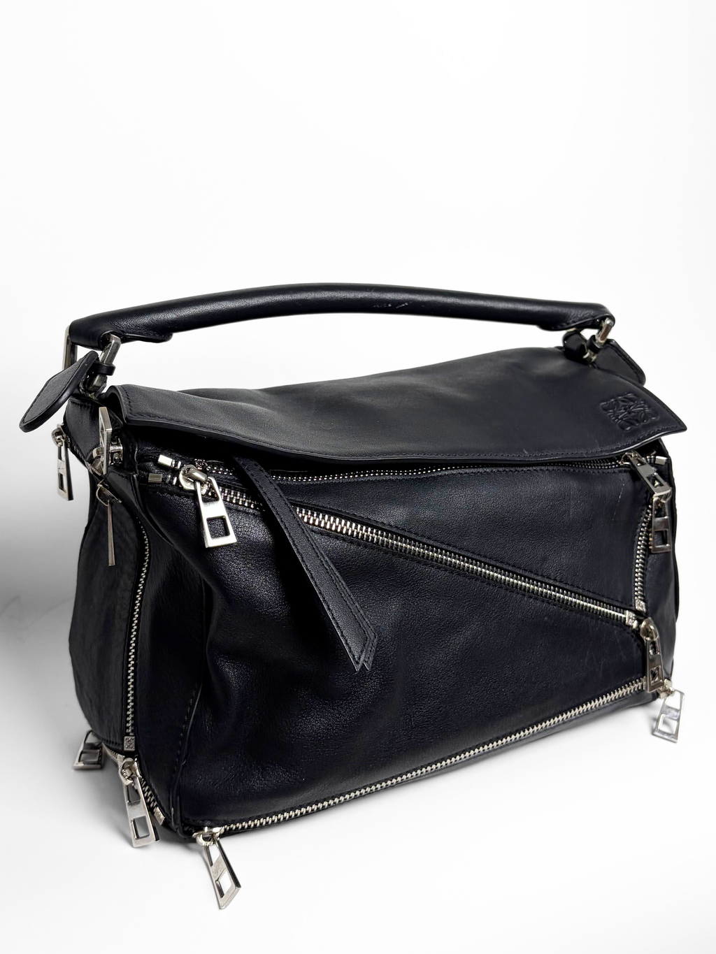 Loewe Puzzle Zipper Bag Black Leather