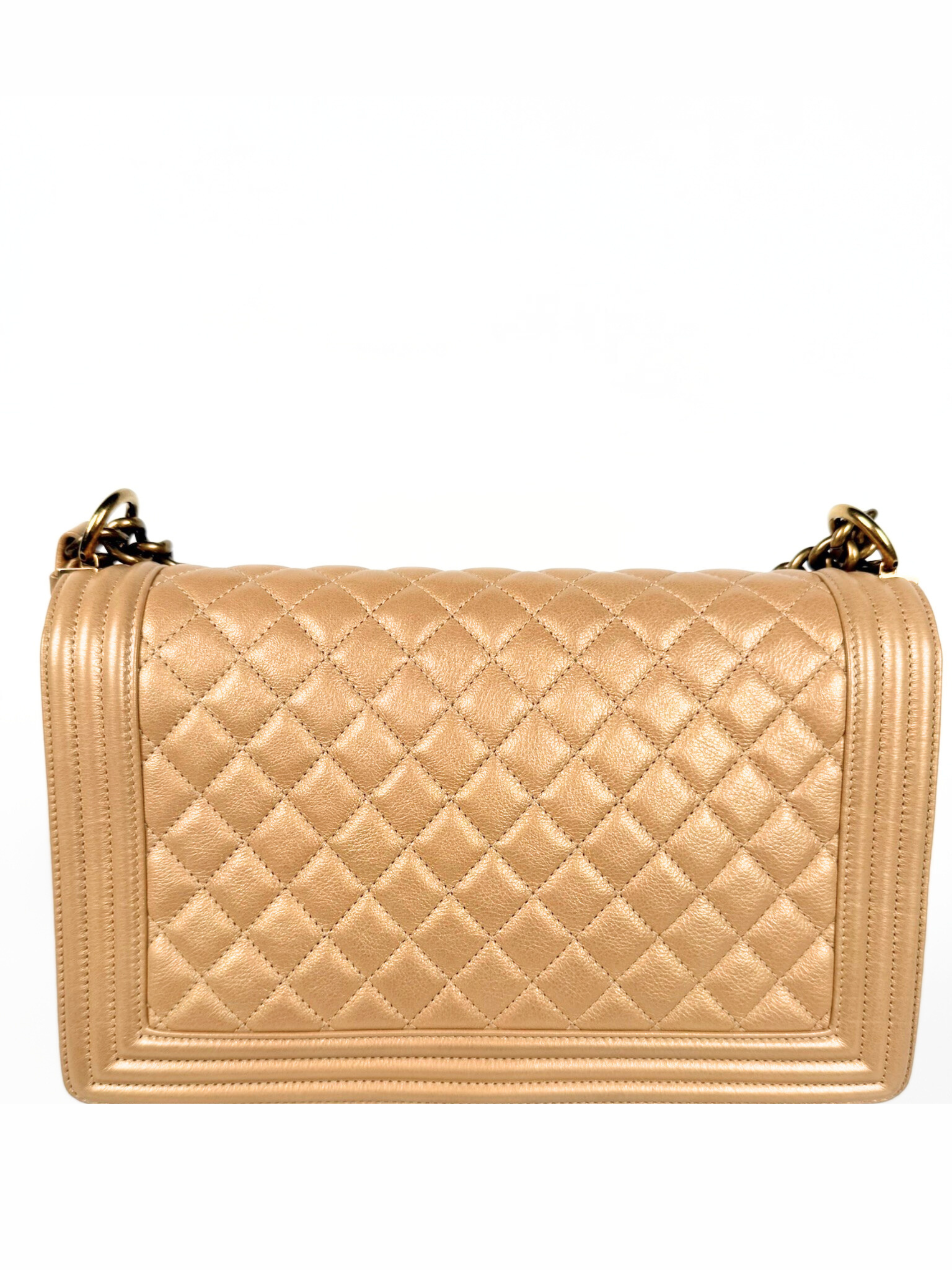 Chanel Boy Bag Medium Quilted Lambskin Beige with Gold Hardware