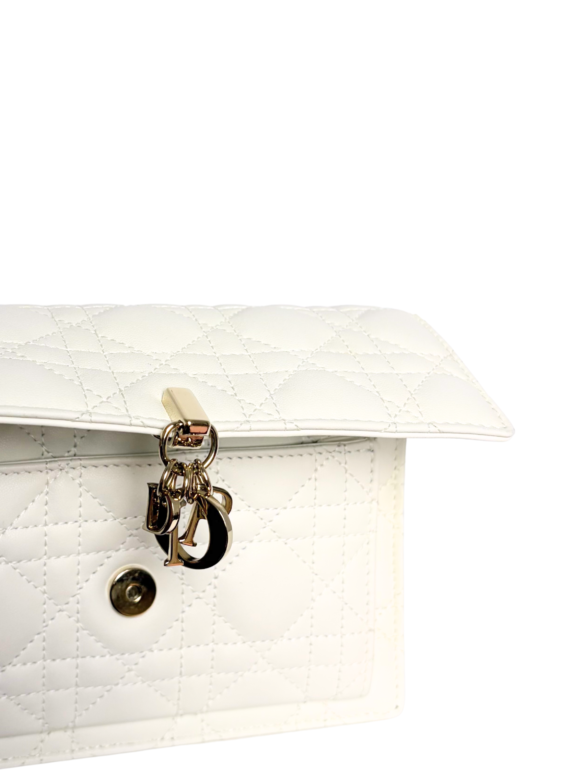 Dior My Dior Daily Pouch with Chain White Cannage Lambskin