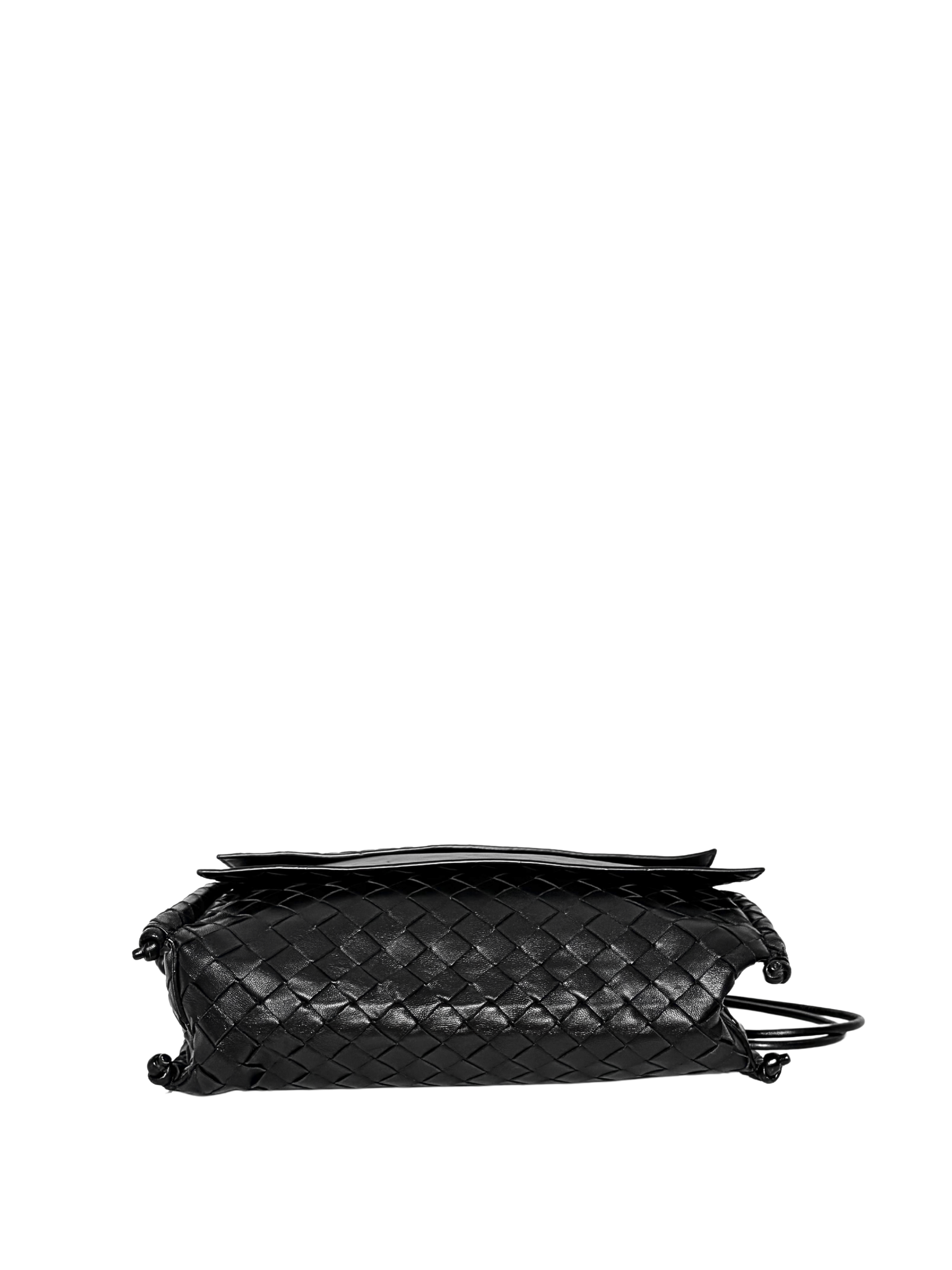 Bottega Veneta Intrecciato Crossbody Flap Bag Black