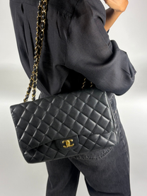 Chanel Jumbo Classic Flap Bag in Black Lambskin Leather