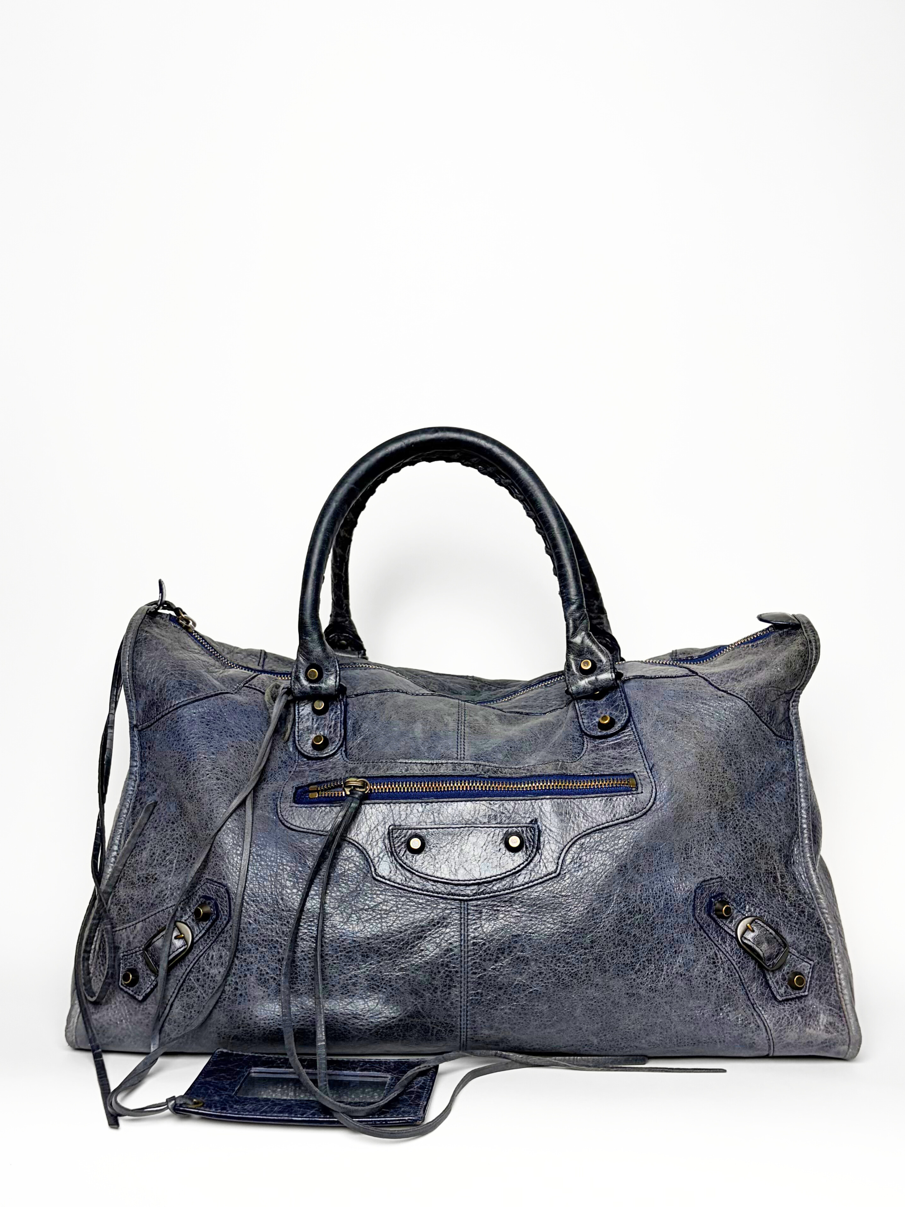 Balenciaga Classic Work Bag Grey/Navy Distressed Leather