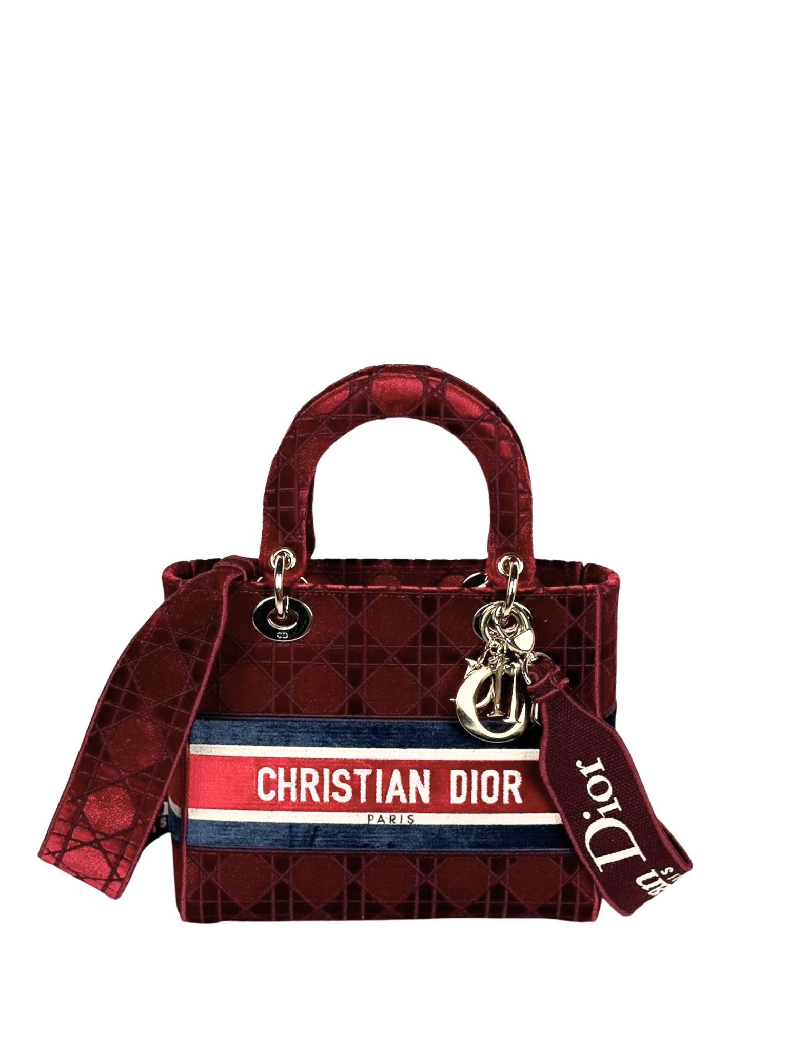 CHRISTIAN DIOR LADY D-LITE BURGUNDY VELVET LIMITED EDITION