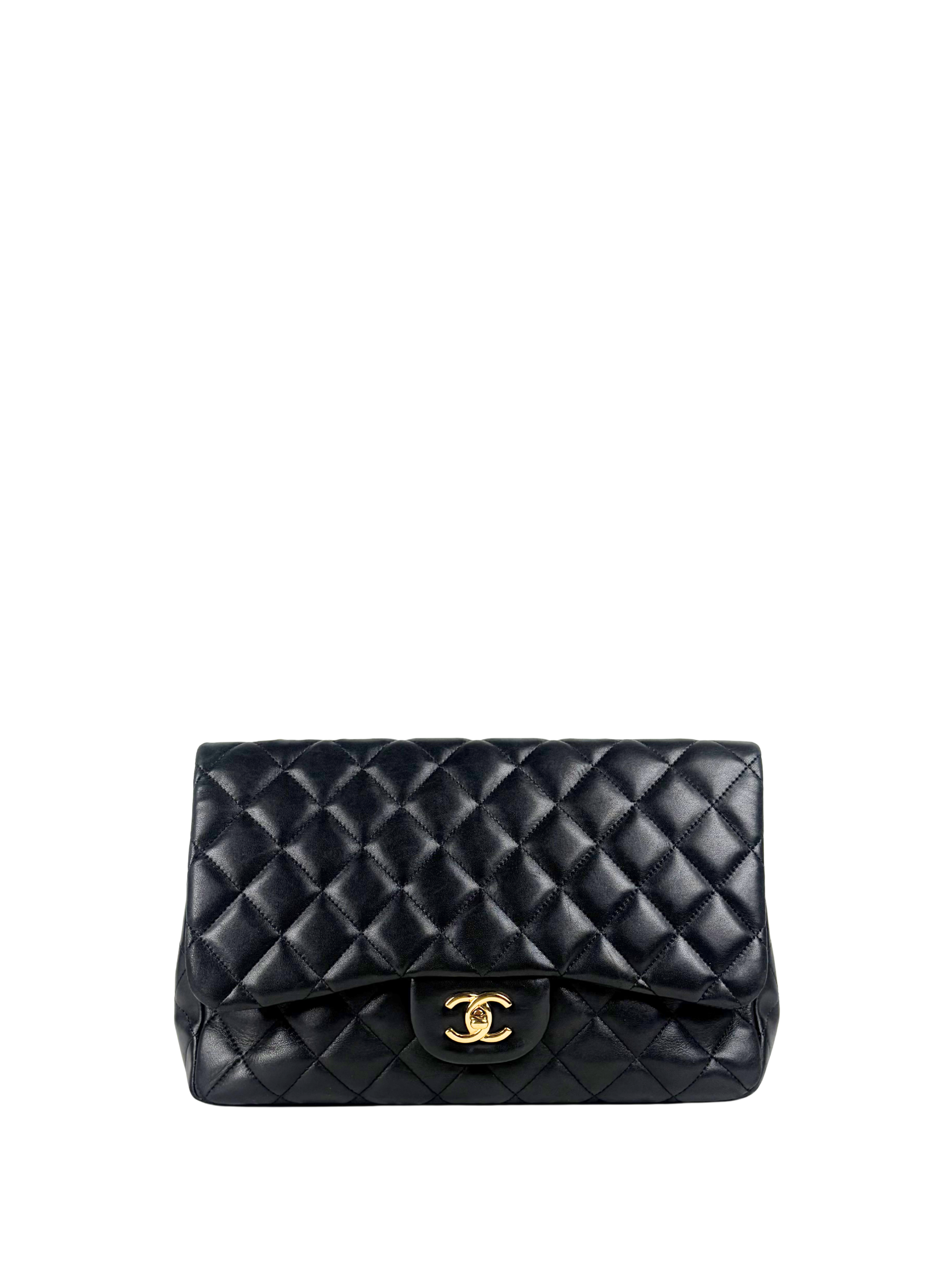 Chanel Jumbo Classic Flap Bag in Black Lambskin Leather