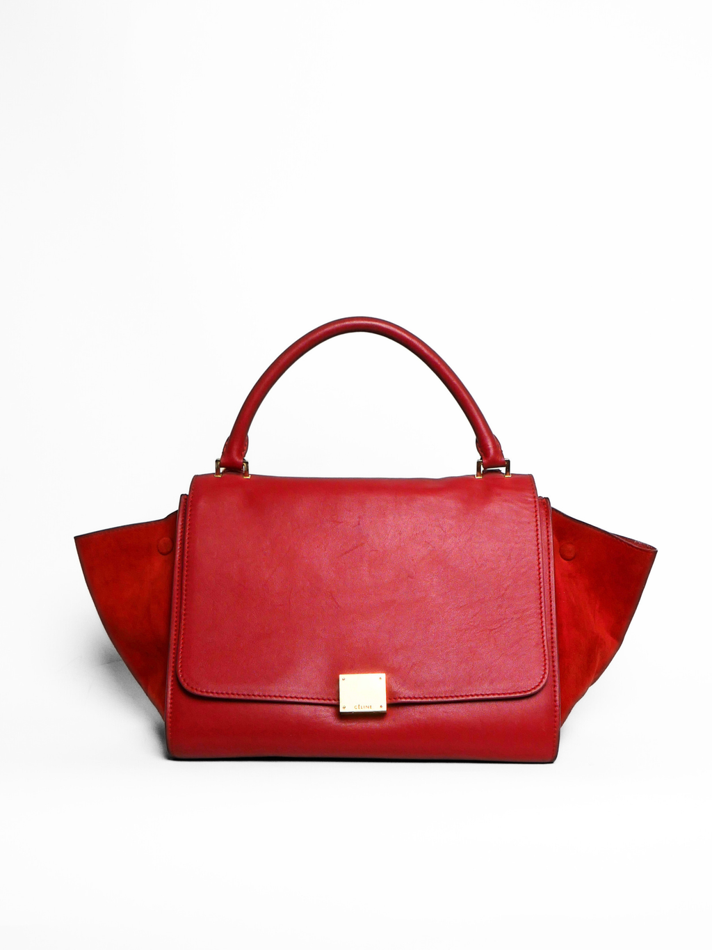 Celine Trapeze Bag in Red Leather with Suede Wings
