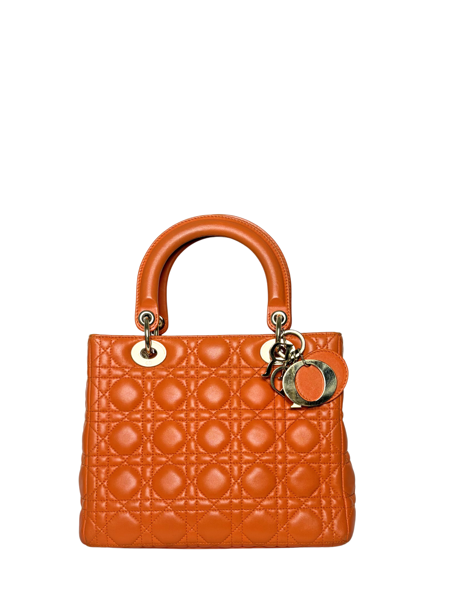 Vintage Christian Dior Medium Lady Dior Cannage Orange Lambskin Bag