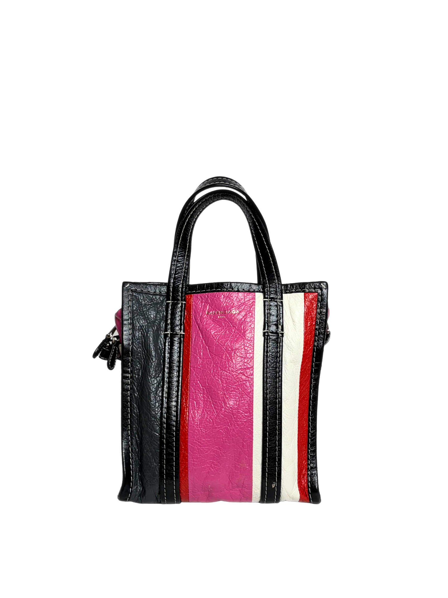 Balenciaga Bazar Mini Shopper Bag Multicolor Striped Crinkled Leather