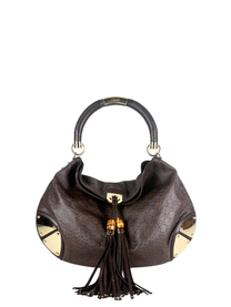 Vintage Gucci Babushka Indy Hobo Bag in Embossed Guccisima Leather &amp; Bamboo Tassels
