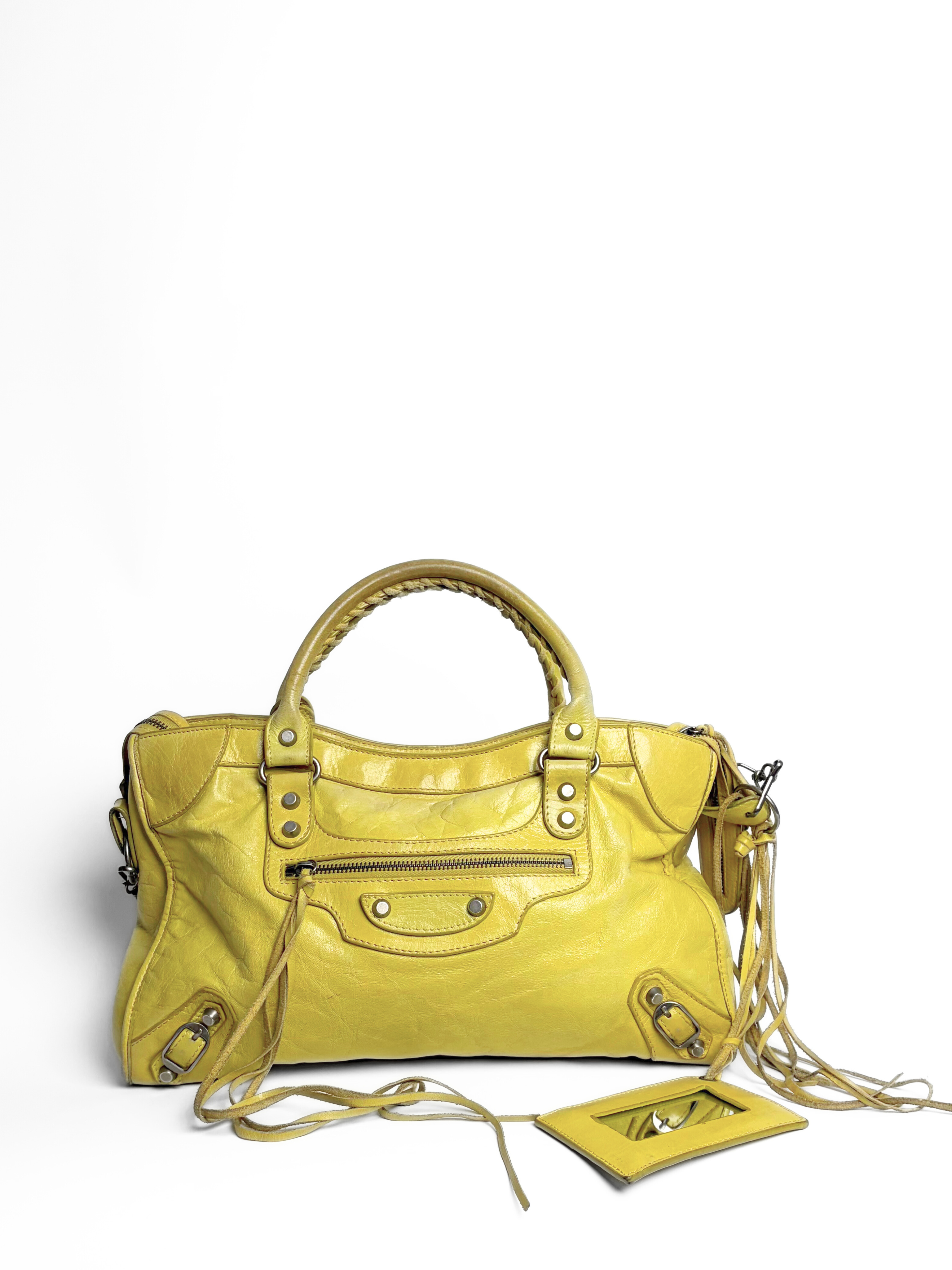 Vintage Balenciaga City Bag in Yellow Leather